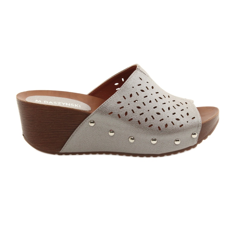 M.Daszyński Women's slippers on the wedge Daszyński 144 silver brown grey