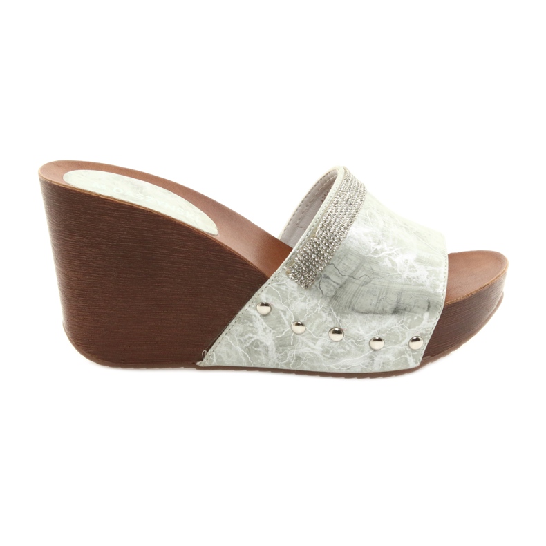 M.Daszyński Daszyński AM43 wedge slippers with cubic zirconia grey