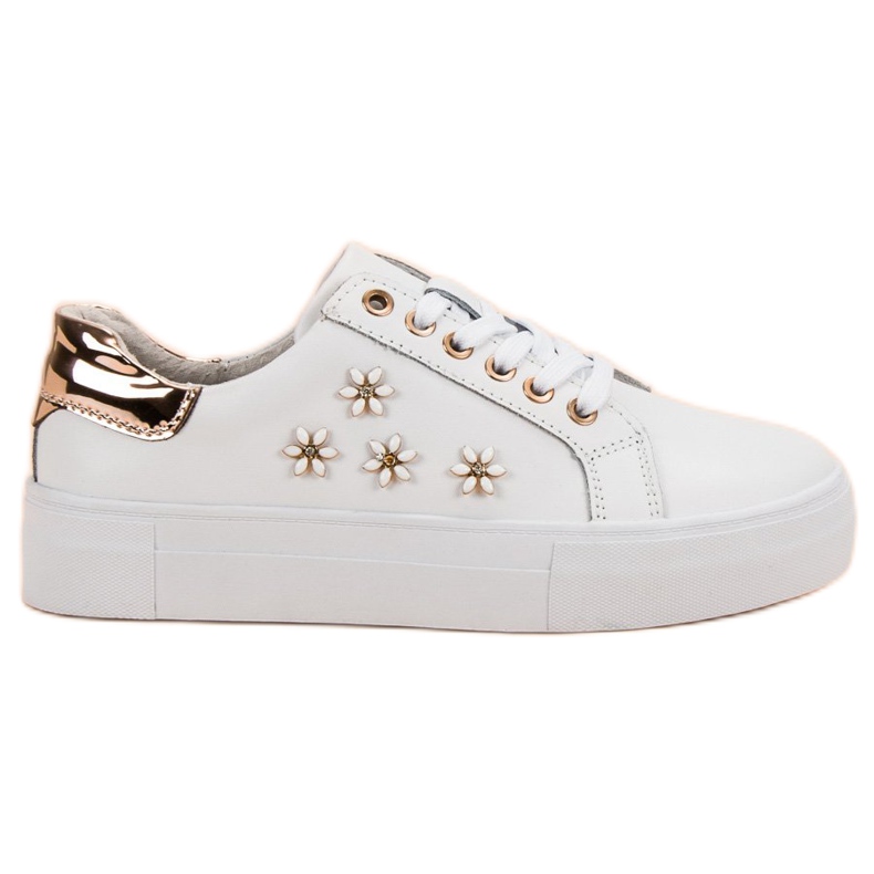 Filippo Leather Sport Shoes With Flowers white