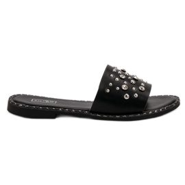 Filippo Black Slippers With Rhinestones