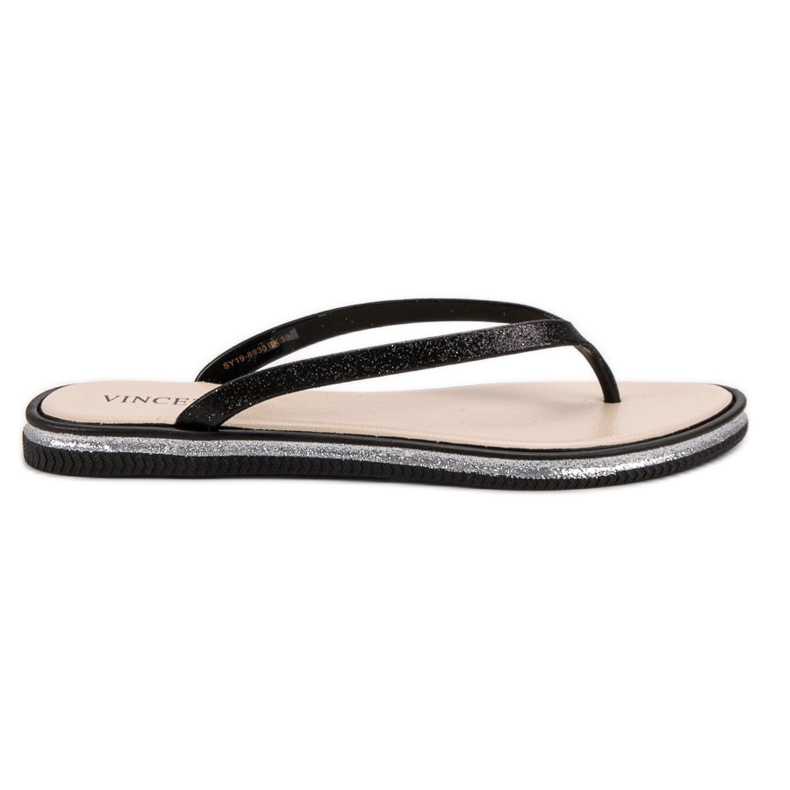 VINCEZA glitter flip-flops black