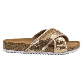 Kylie Golden Slippers With Sequins Kylie Golden Slippers With Sequins