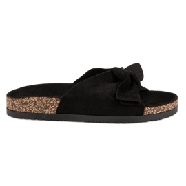 VINCEZA Slippers With Bow black VINCEZA Slippers With Bow black