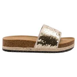 Kylie Golden Slippers With Sequins Kylie Golden Slippers With Sequins