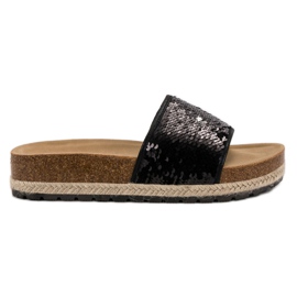 Kylie Black Slippers With Sequins Kylie Black Slippers With Sequins