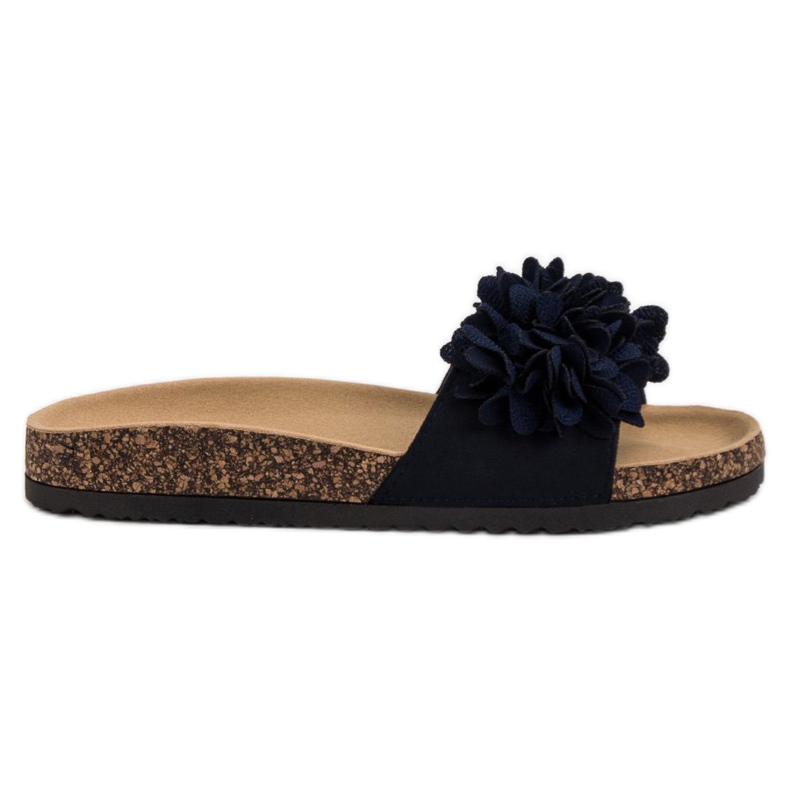 VINCEZA slippers with flowers blue navy blue VINCEZA slippers with flowers blue navy blue