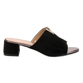 VINCEZA suede slippers black VINCEZA suede slippers black