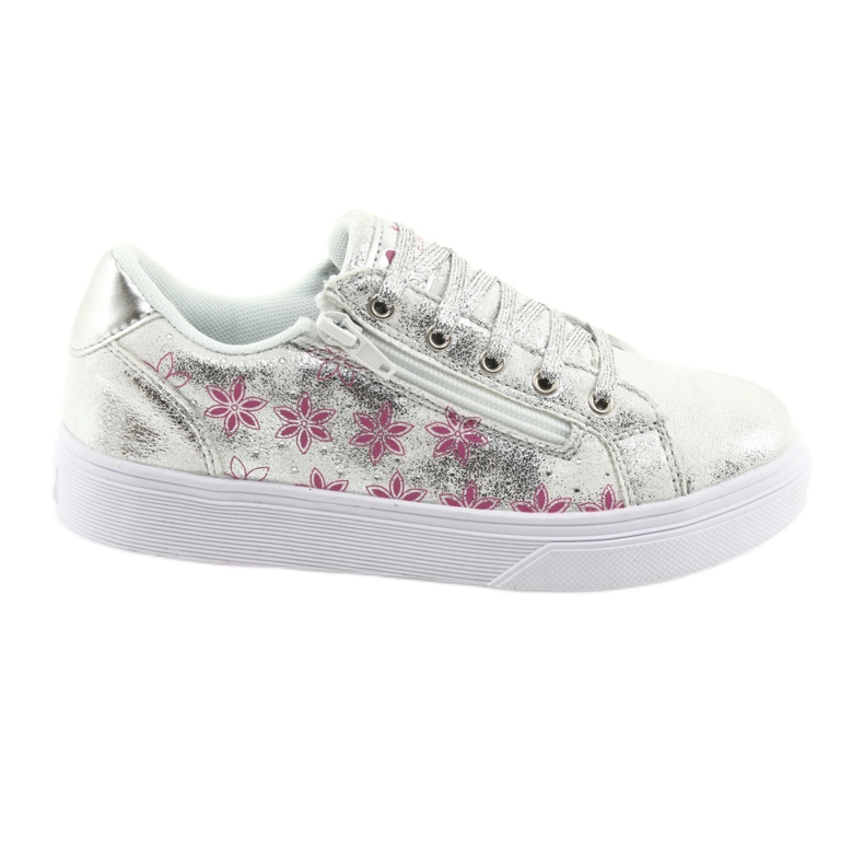 Sporty girls' American Club ES13 silver slider white grey pink