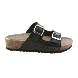 Black Inblu NM013 women's black slippers with silver particles