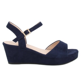 Sandals on a low wedge heel blue K-7 DK.BLUE navy blue