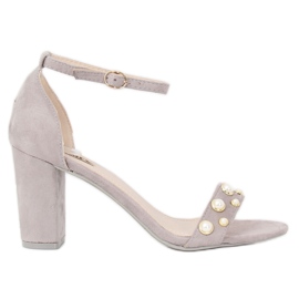 Sandals on the post with gray pearls GH1519 Gray grey