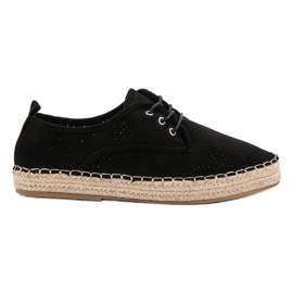 Ideal Shoes Lace-up Espadrilles black Ideal Shoes Lace-up Espadrilles black