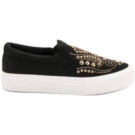 J. Star Black Slipons With Rhinestones