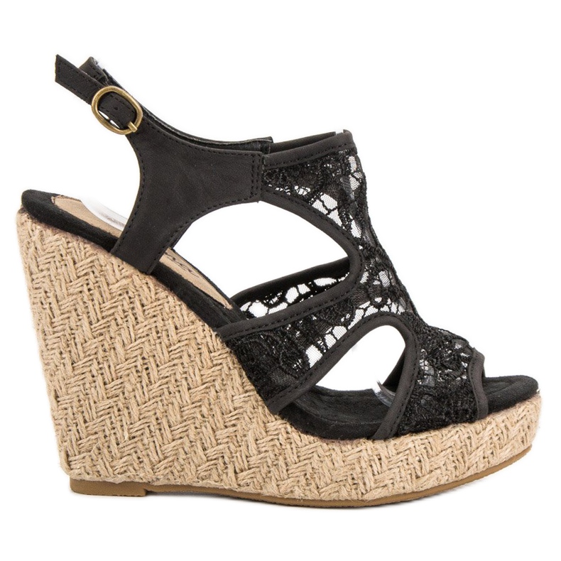 Corina Lace Wedge Sandals black