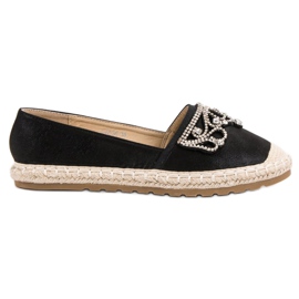 Ideal Shoes Black Espadrilles With Ornaments