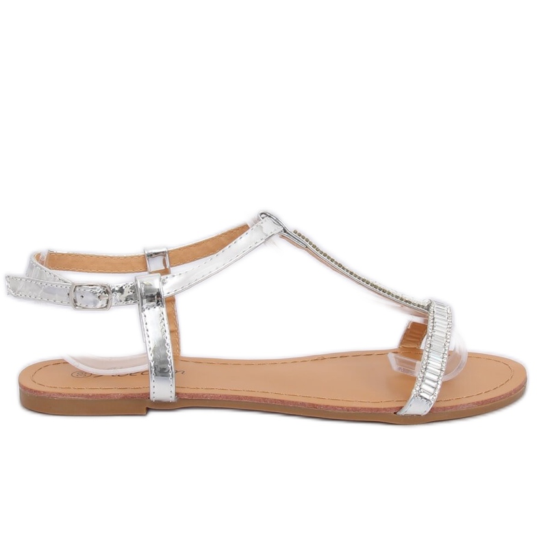 Silver sandals with cubic zirconia SY644 Silver grey