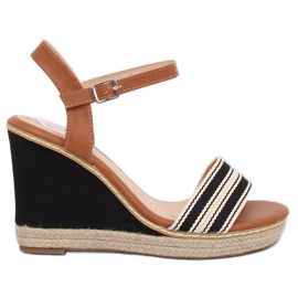 Black sandals on a wedge heel 9068 Black brown