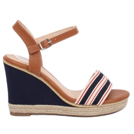 Wedge sandals 9068 Blue brown navy blue