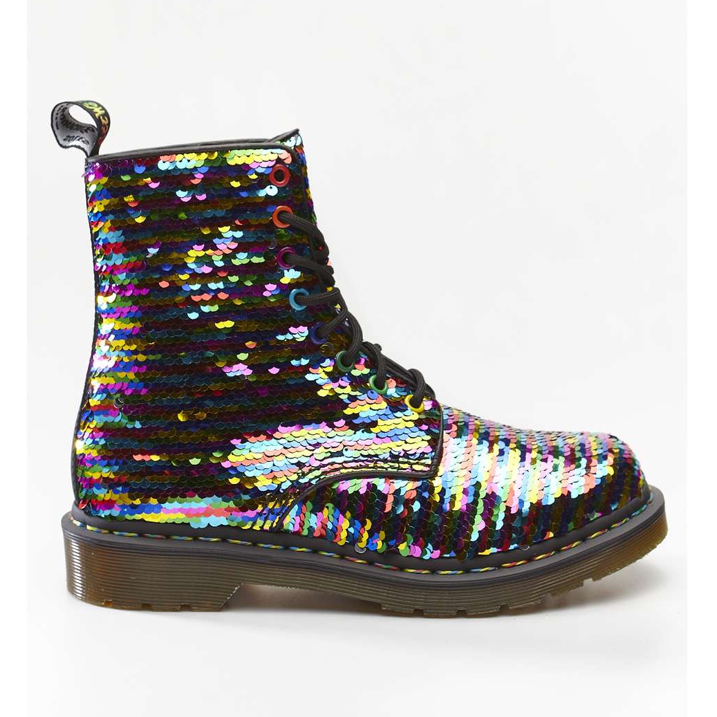 dr martens 1460 pascal boots in rainbow sequin