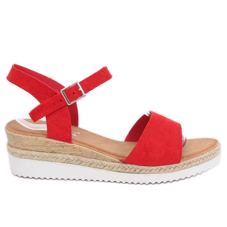 Red sandals on a low wedge heel 7868-KL Red