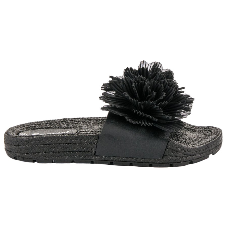 Seastar Black Slippers With Flowers