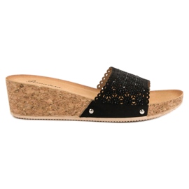 Primavera Slippers On A Cork Wedge black
