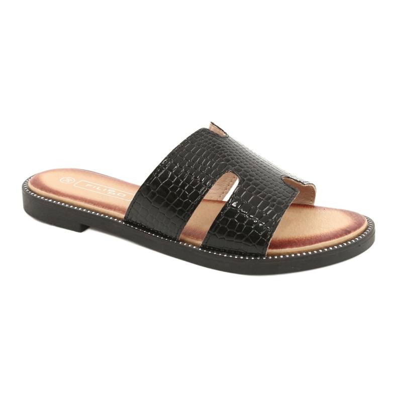 Filippo Shiny varnished flaps black leather insert