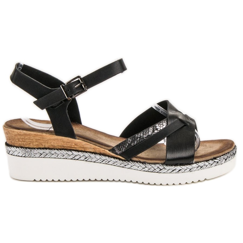 Evento Black Sandals On Wedge