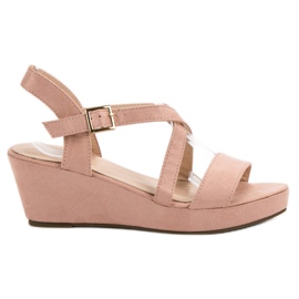 Suede Wedge Sandals pink