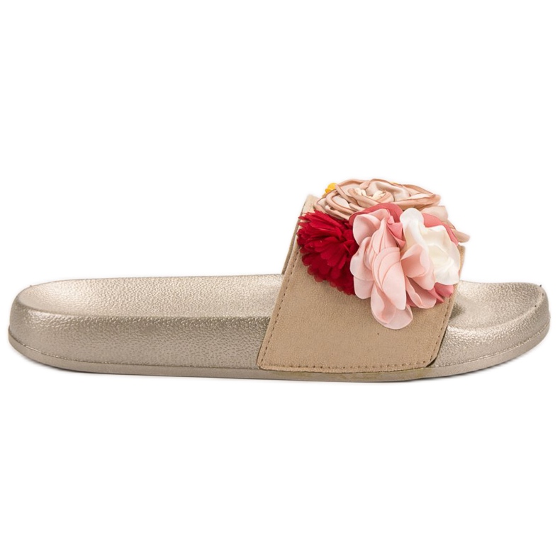 SHELOVET Golden Slippers With Flowers