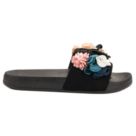 SHELOVET Black Slippers With Flowers