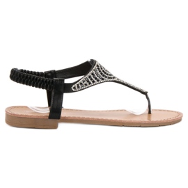 SHELOVET Black Slip On Sandals