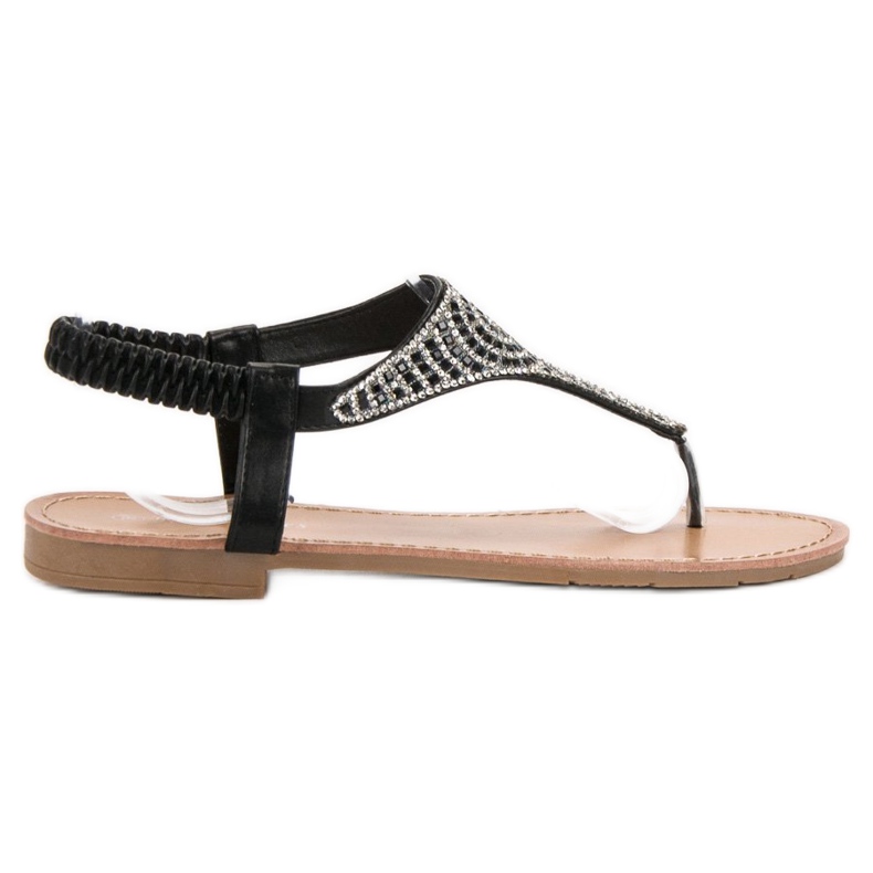 SHELOVET Black Slip On Sandals