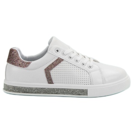Ideal Shoes Sport Shoes With Cubic Zirconia white