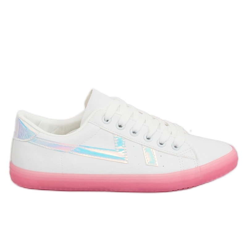 Women's white and pink sneakers B0-08 WHITE / PEACH