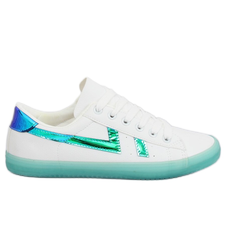 Women's white and green sneakers B0-08 WHITE / L.GREEN