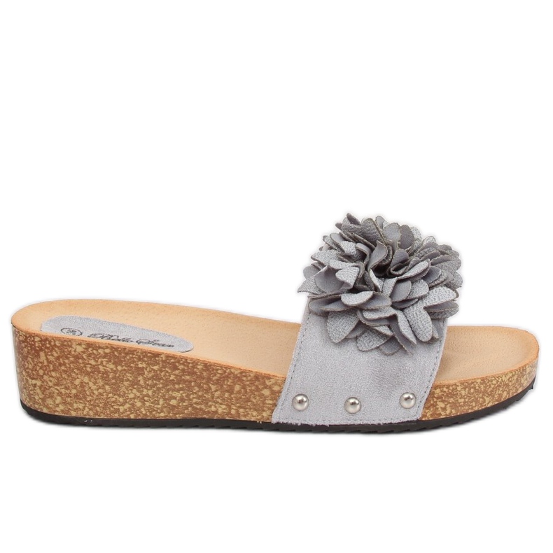 Gray S63 Gray slippers with flowers grey