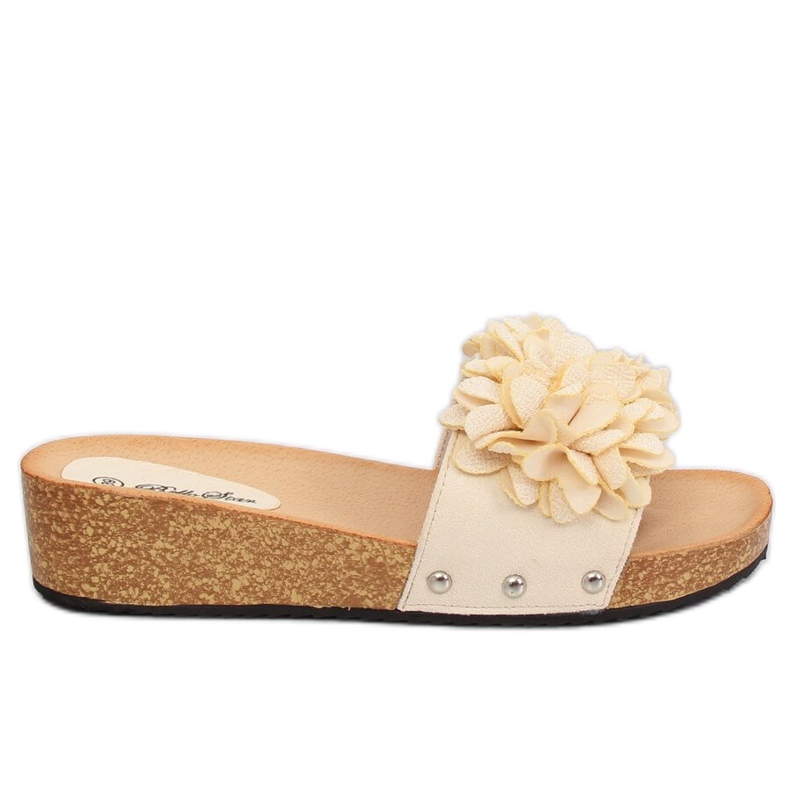 Beige slippers with flowers S63 Beige