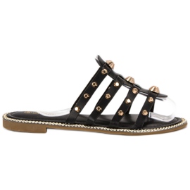 Renda Slippers With Rhinestones black
