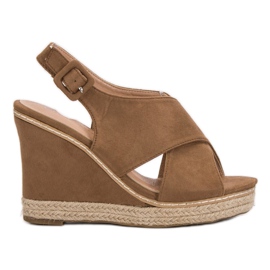 Anesia Paris Suede Wedge Sandals brown