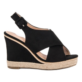 Anesia Paris Suede Wedge Sandals black
