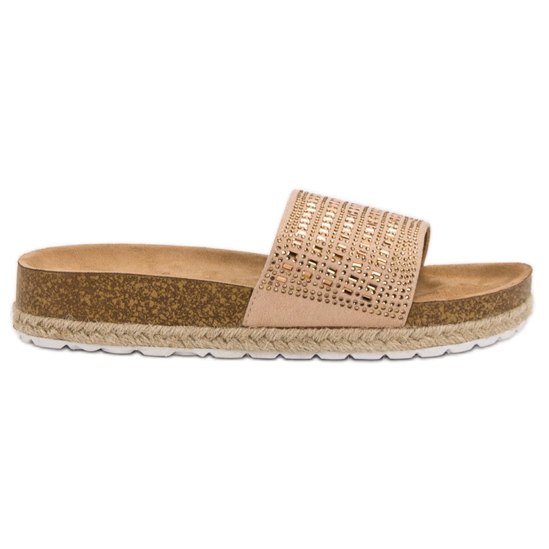 Seastar Beige Slippers With Zircons