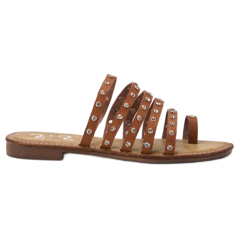 SHELOVET Slippers With Rhinestones brown