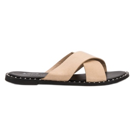 Small Swan Beige Suede Slippers