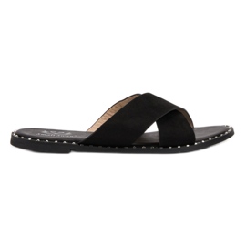 Small Swan Black Suede Slippers