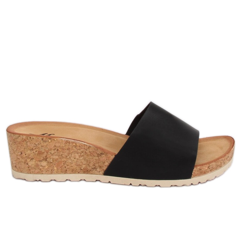 Black cork wedge slippers 3527-12 Black