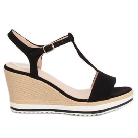 Black sandals on a wedge heel H-59 Black
