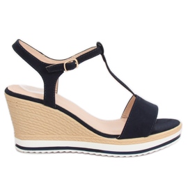 Sandals on a wedge heel H-59 Blue navy blue