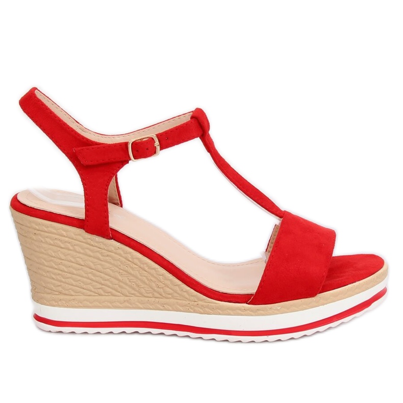 Red sandals on a wedge heel H-59 Red