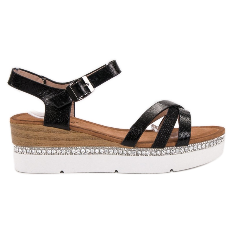 Seastar Fashionable Sandals With Cubic Zirconia black